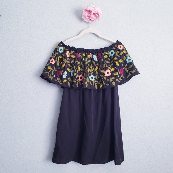 Judith March Black Floral Embroidered Off Shoulder Mini Dress - Picture 8 of 8